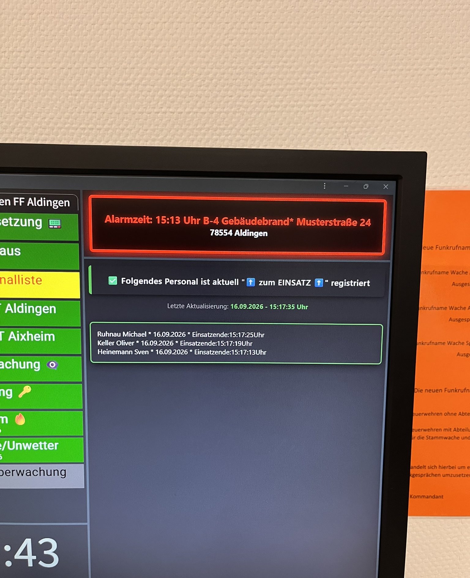 Auf dem AMweb steht die Liste des registrierten Personals live auf dem Bildschirm